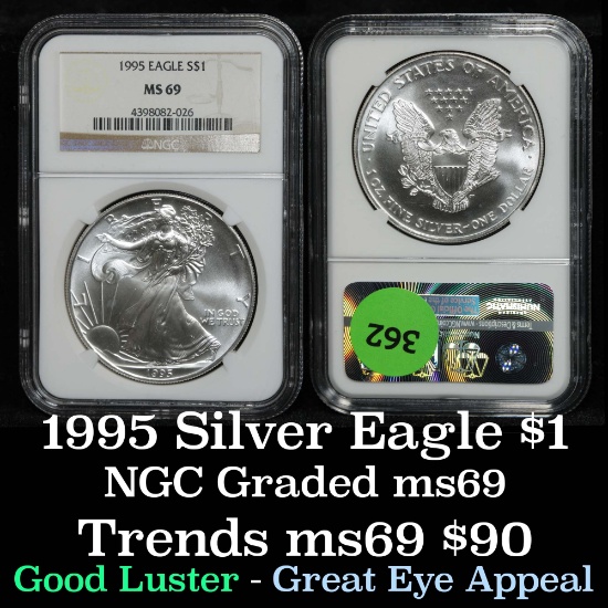 NGC 1995 Silver Eagle Dollar $1 Graded ms69 By NGC