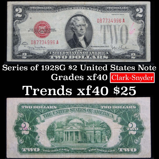 1928G $2 Red Seal United States Note Grades xf