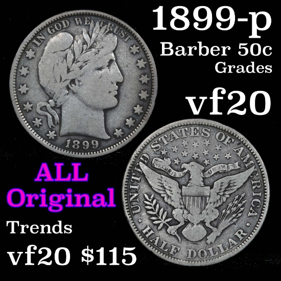 1899-p Barber Half Dollars 50c Grades vf, very fine