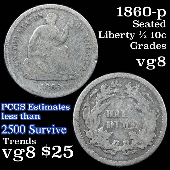 1860-p Seated Liberty Half Dime 1/2 10c Grades vg, very good