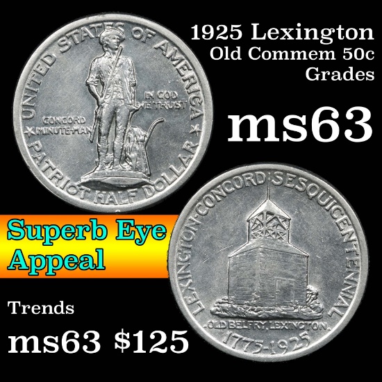 1925 Lexington Old Commem Half Dollar 50c Grades Select Unc