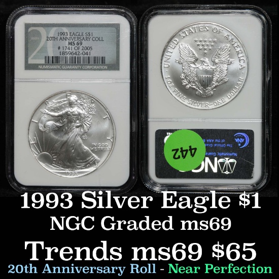 NGC 1993 Silver Eagle Dollar $1 Graded ms69 By NGC