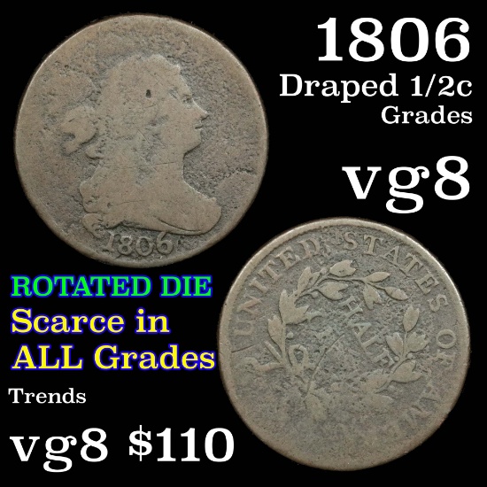 1806 Draped Bust Half Cent 1/2c Grades vg details