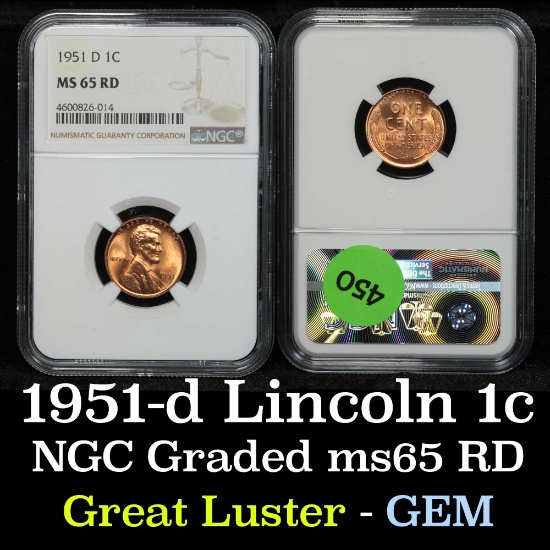 NGC 1951-d Lincoln Cent 1c Graded ms65 rd By NGC