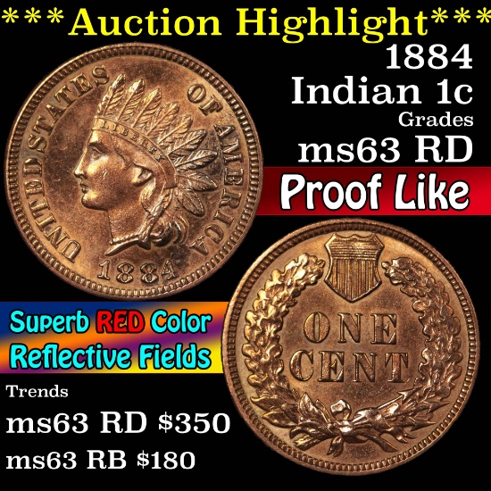 ***Auction Highlight*** 1884 Indian Cent 1c Grades Select Unc RD (fc)
