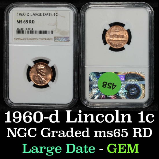 NGC 1960-d Lg Date Lincoln Cent 1c Graded ms65 rd By NGC