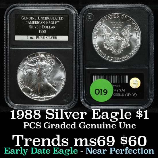 NGC 1988 Silver Eagle Dollar $1 Graded ms69 By NGC (fc)