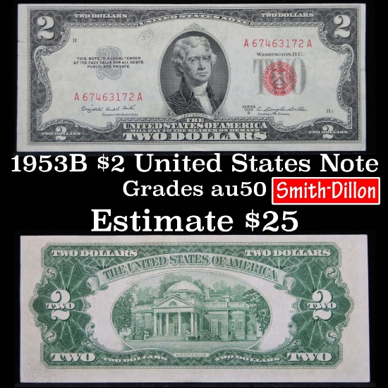 1953B $2 Red Seal United States Note Grades AU, Almost Unc