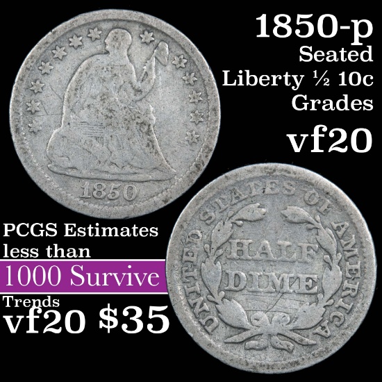 1850-p Seated Liberty Half Dime 1/2 10c Grades vf, very fine