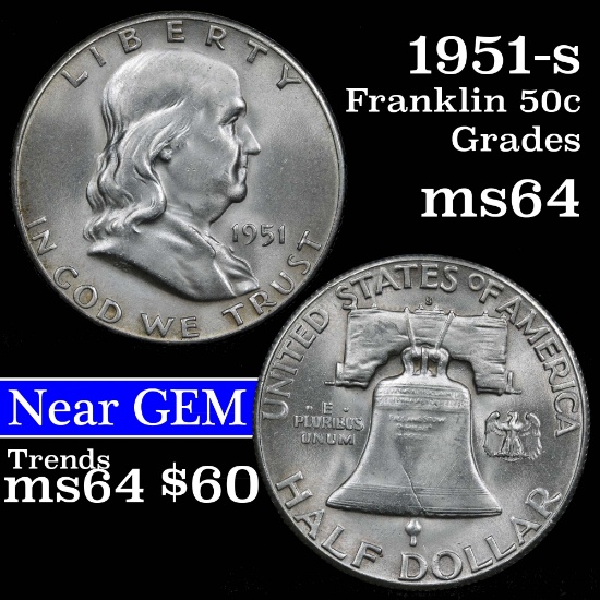 1951-s Franklin Half Dollar 50c Grades Choice Unc