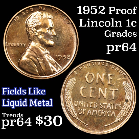 1952 Lincoln Cent 1c Grades Choice Proof