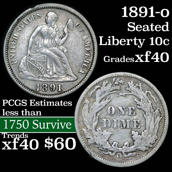 1891-o Seated Liberty Dime 10c Grades xf