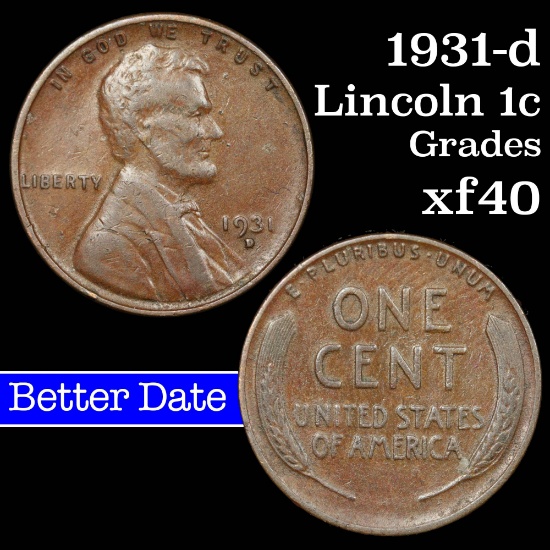 1931-d Lincoln Cent 1c Grades xf