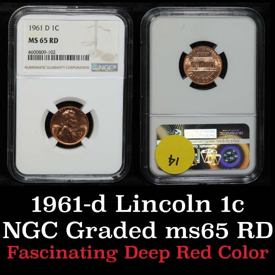 NGC 1961-d Lincoln Cent 1c Graded ms65 RD by NGC
