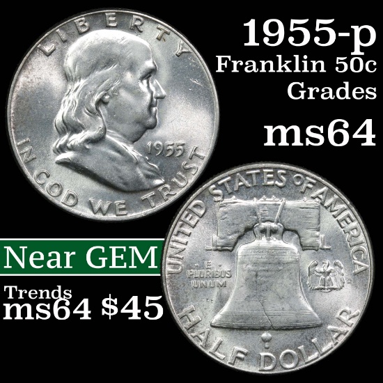 1955-p Franklin Half Dollar 50c Grades Choice Unc