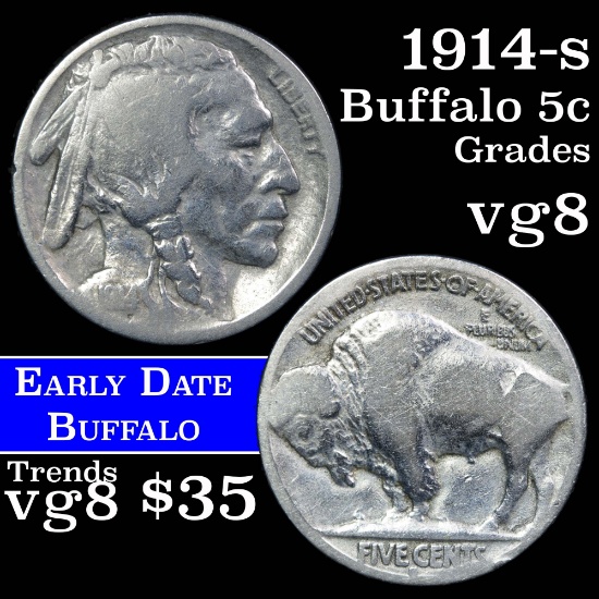 1914-s Buffalo Nickel 5c Grades vg, very good