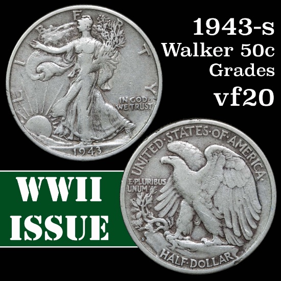 1943-s Walking Liberty Half Dollar 50c Grades vf, very fine