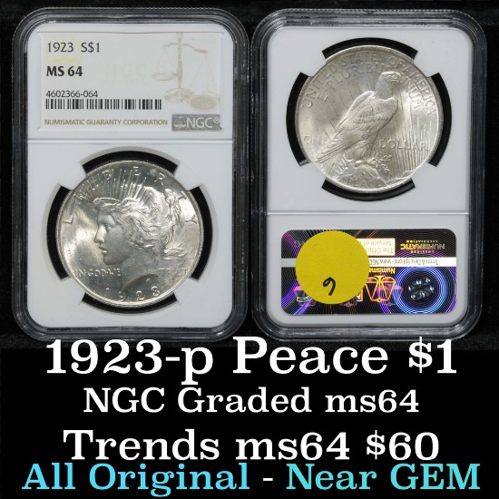 1923-p Peace Dollar $1 Grades Choice Unc ms64 by NGC