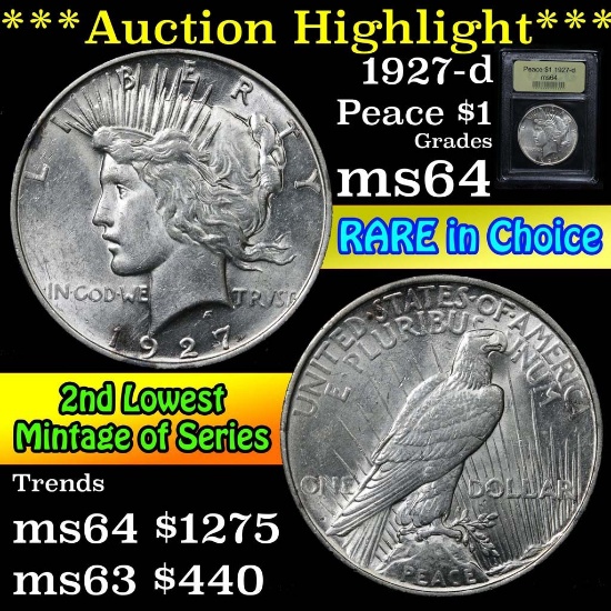 ***Auction Highlight*** 1927-d Peace Dollar $1 Graded Choice Unc by USCG (fc)