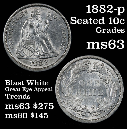 1882-p Seated Liberty Dime 10c Grades Select Unc
