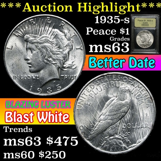 ***Auction Highlight*** 1935-s Peace Dollar $1 Grades Select Unc by USCG (fc)