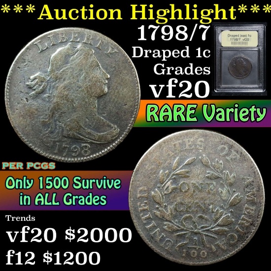 ***Auction Highlight*** 1798/7 Draped Bust Large Cent 1c Graded vf, very fine by USCG (fc)