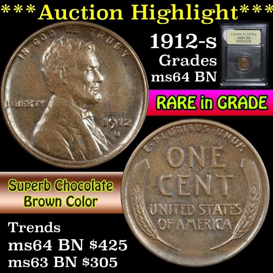1912-s Lincoln Cent 1c Graded Choice Unc BN by USCG (fc)