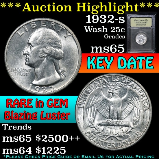 ***Auction Highlight*** 1932-s Washington Quarter 25c Graded GEM Unc By USCG (fc)