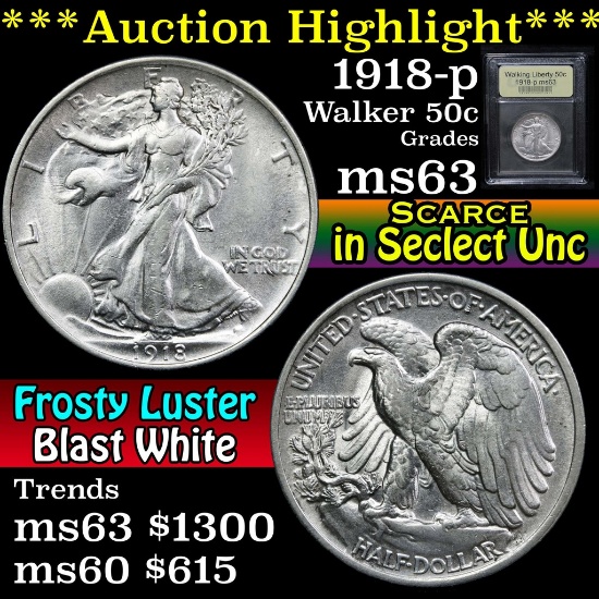 ***Auction Highlight*** 1918-p Walking Liberty Half Dollar 50c Graded Select Unc by USCG (fc)