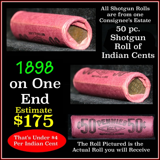 Indian Head Penny 1c Shotgun Roll, 1898 on one end, reverse on the other