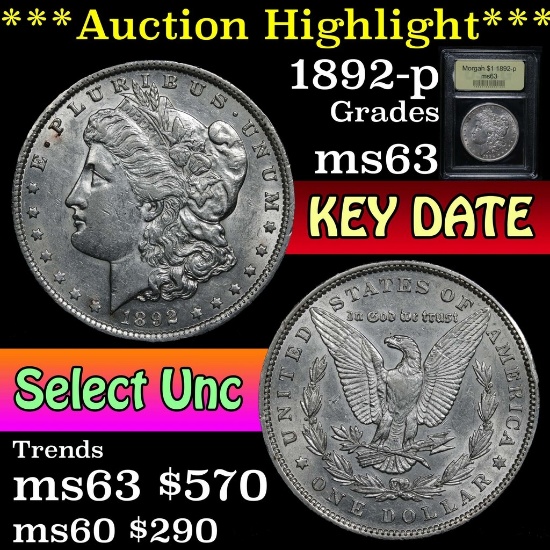 ***Auction Highlight*** 1892-p Morgan Dollar $1 Grades Select Unc (fc)