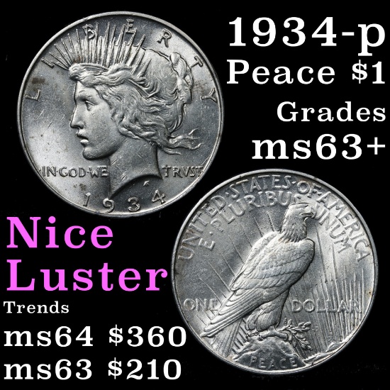 1934-p Peace Dollar $1 Grades Select+ Unc