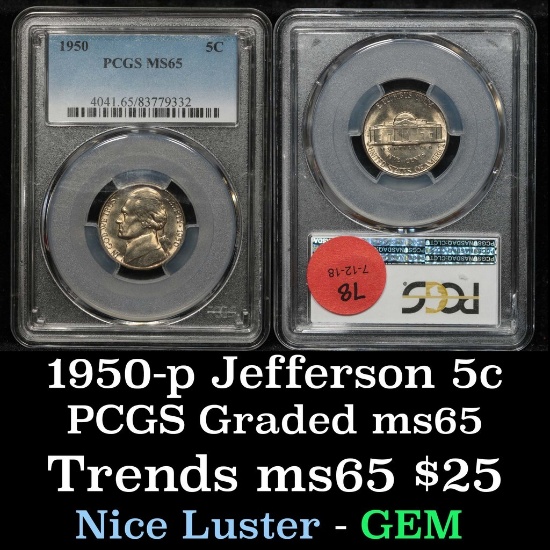 1950-p Jefferson Nickel 5c Grades GEM Unc