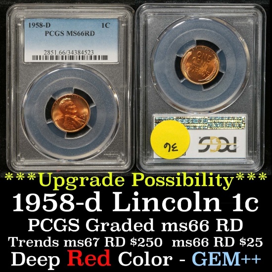 1958-d Lincoln Cent 1c Grades GEM+ ms66 RD by PCGS