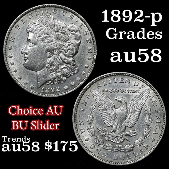 1892-p Morgan Dollar $1 Grades Choice AU/BU Slider