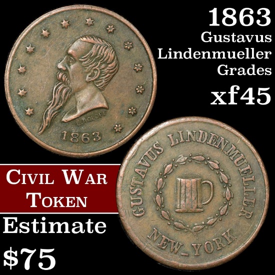 1863 Gustavus Lindenmueller Civil War Token Grades xf+