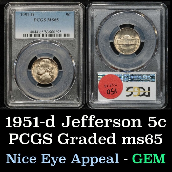 1951-d Jefferson Nickel 5c Grades GEM ms65 by PCGS