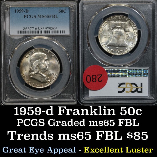 1959-d Franklin Half Dollar 50c Grade GEM ms65 by PCGS