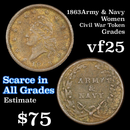 1863 Army & Navy Women Civil War Token Grades vf+