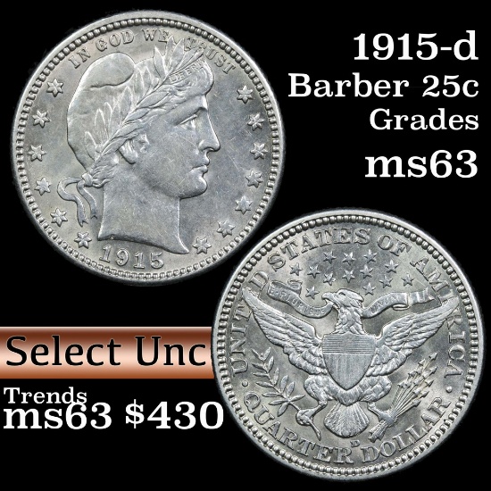 1915-d Barber Quarter 25c Grades Select Unc