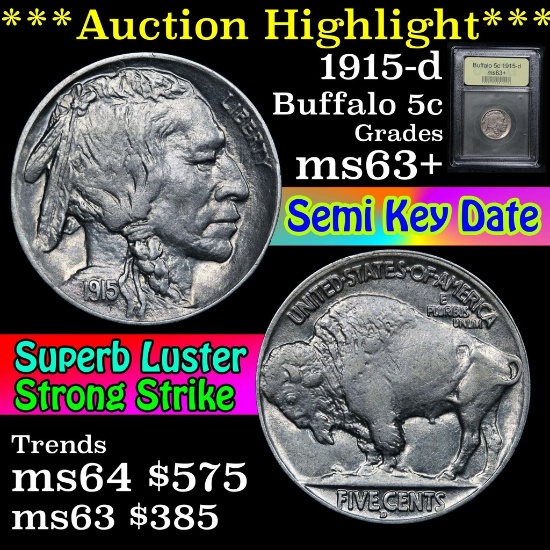 1915-d Buffalo Nickel 5c Graded Select+ Unc by USCG