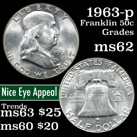 1963-p Franklin Half Dollar 50c Grades Select Unc