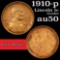 1910-p Lincoln Cent 1c Grades AU, Almost Unc