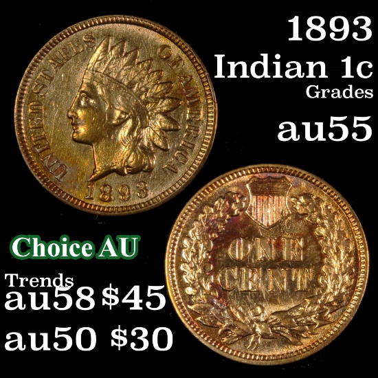 1893 Indian Cent 1c Grades Choice AU