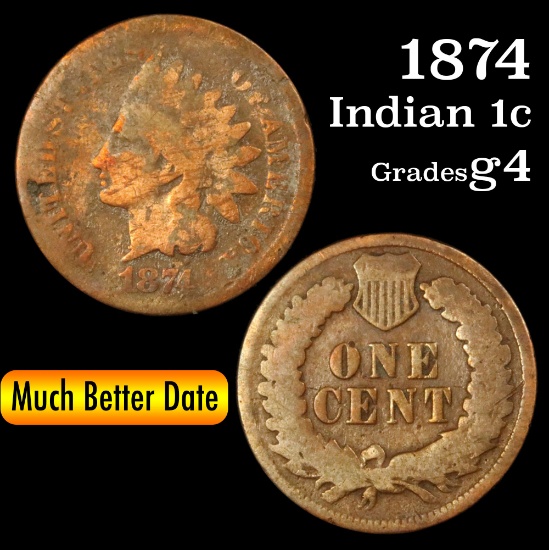 1874 Indian Cent 1c Grades g, good