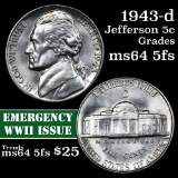 1943-d Jefferson Nickel 5c Grades Choice Unc 5fs