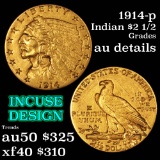 1914-p Gold Indian Quarter Eagle $2 1/2 Grades AU Details