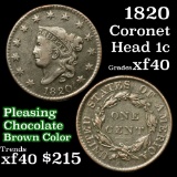 1820 Coronet Head Large Cent 1c Grades xf