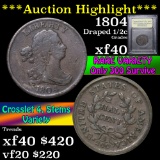 ***Auction Highlight*** 1804 crosslet 4, w stems Draped Bust Half Cent 1/2c Graded xf by USCG (fc)
