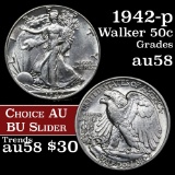 1942-p Walking Liberty Half Dollar 50c Grades Choice AU/BU Slider